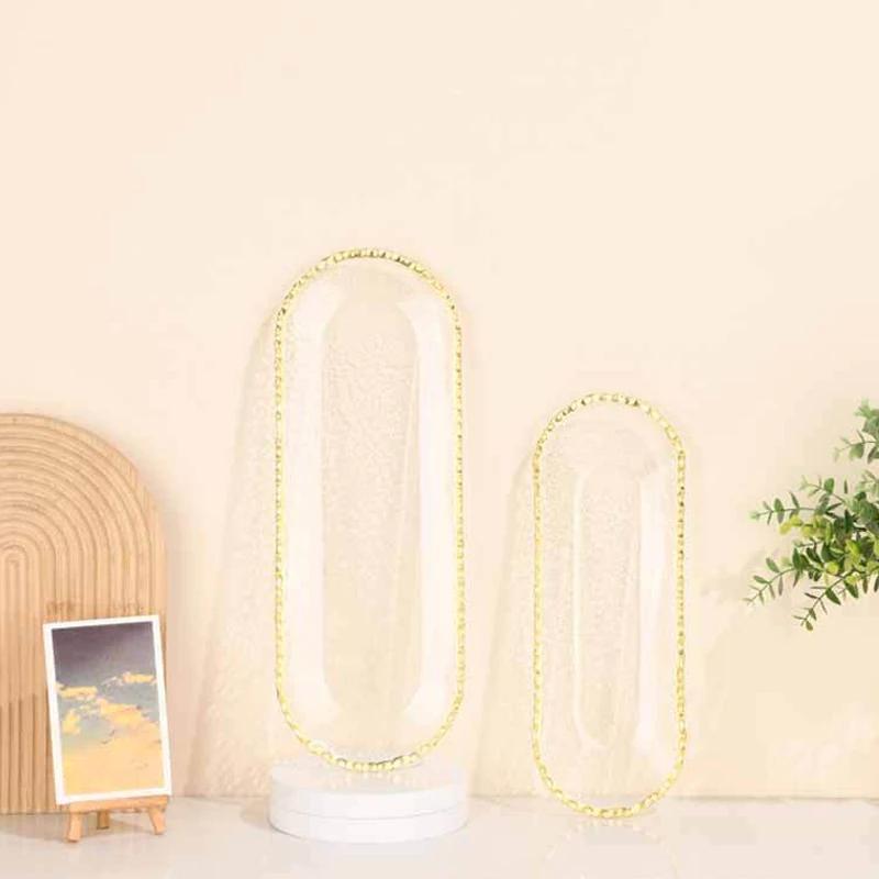 Nordic Phnom Penh Glass Tray Oval Dessert Plate Western Food Plate Household Bathroom Tray Jewelry Storage Plate Glass Tableware