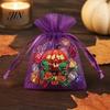 Halloween Candy Bag 12 Pcs Organza Bag, Drawstring Treat Pouch with Pumpkin Ghost Bat Party Favor Print, Sheer for Snacks, Trick or Gift Packaging