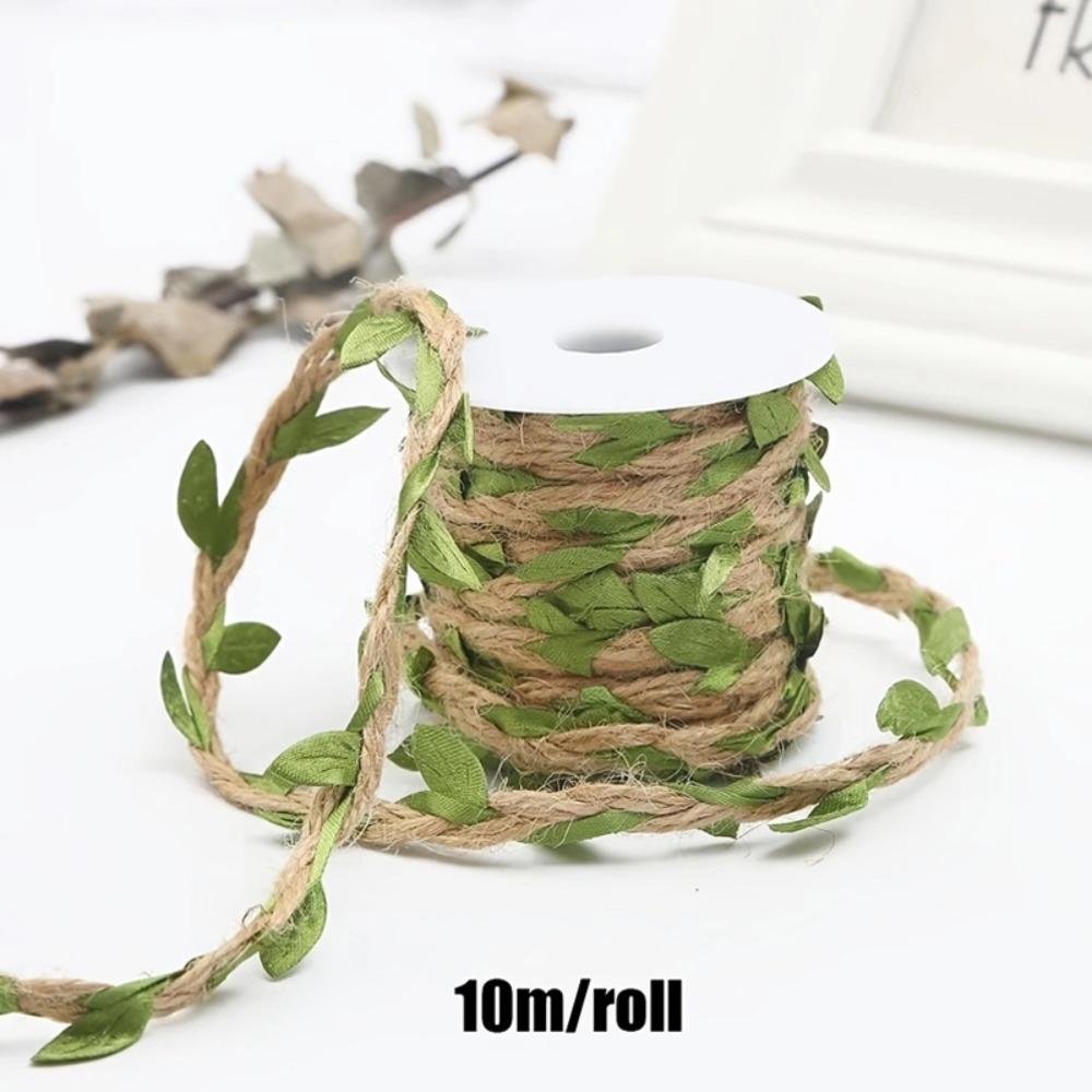 New DIY Natural Jute Twine Artificial Leaves Twine Vine Hessian Twine 5MM Green Leaves Burlap String L