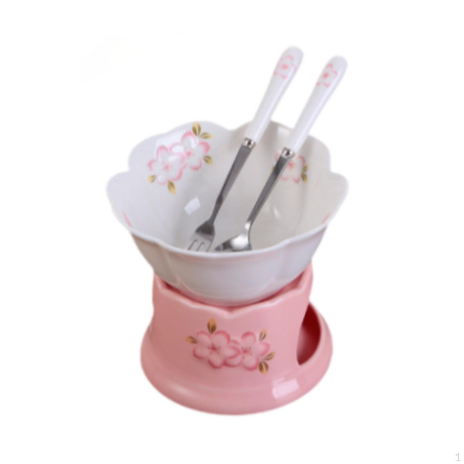 

Набір керамічного плавильника для шоколаду та сирного фондю White bowl_Pink pot