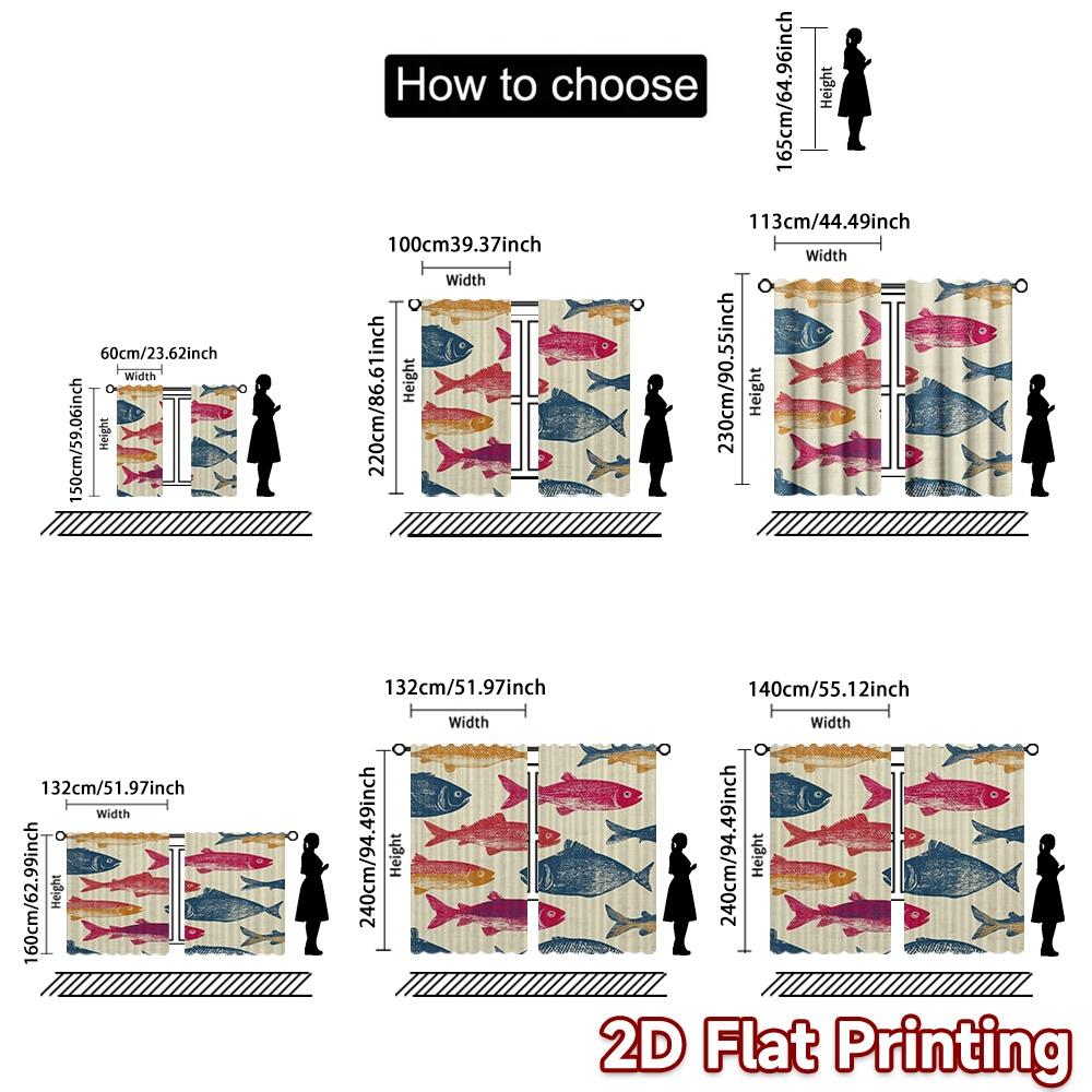 2D FLAT PRINTING 2pcs Curta (easter Decor) Colorful Fish Design Popular Pattern Curta Versatile Durable Polyester Curta