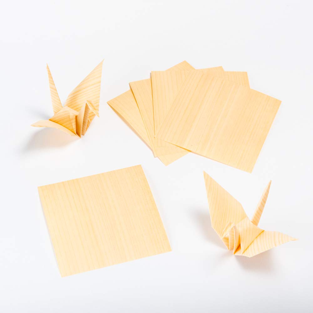 Mori No Kami Bendable Origami Natural Set of 100 X 100mm (Japanese Cypress) Paper, Ultra-Thin, Wood, Small, 5,