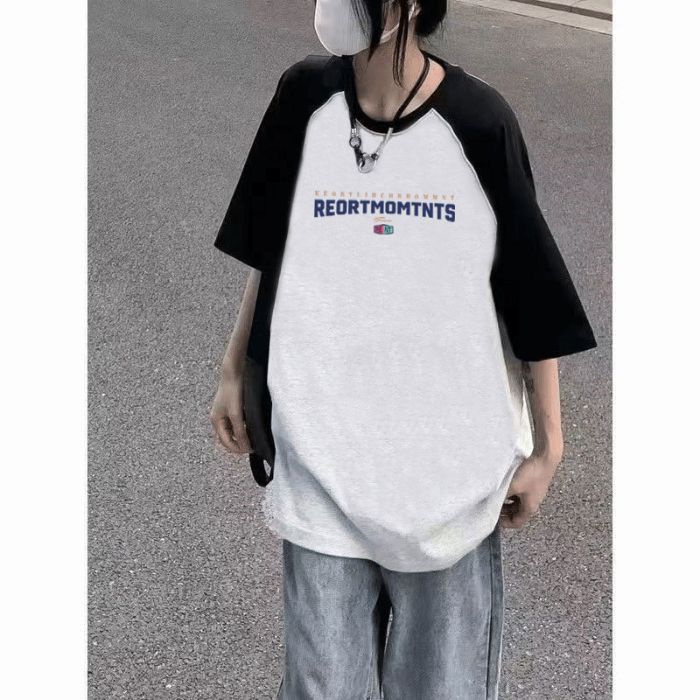 

Весенне-летняя новая футболка из чистого хлопка большого размера для женщин, свободного повседневного дизайна, с рукавами реглан и короткими рукавами M