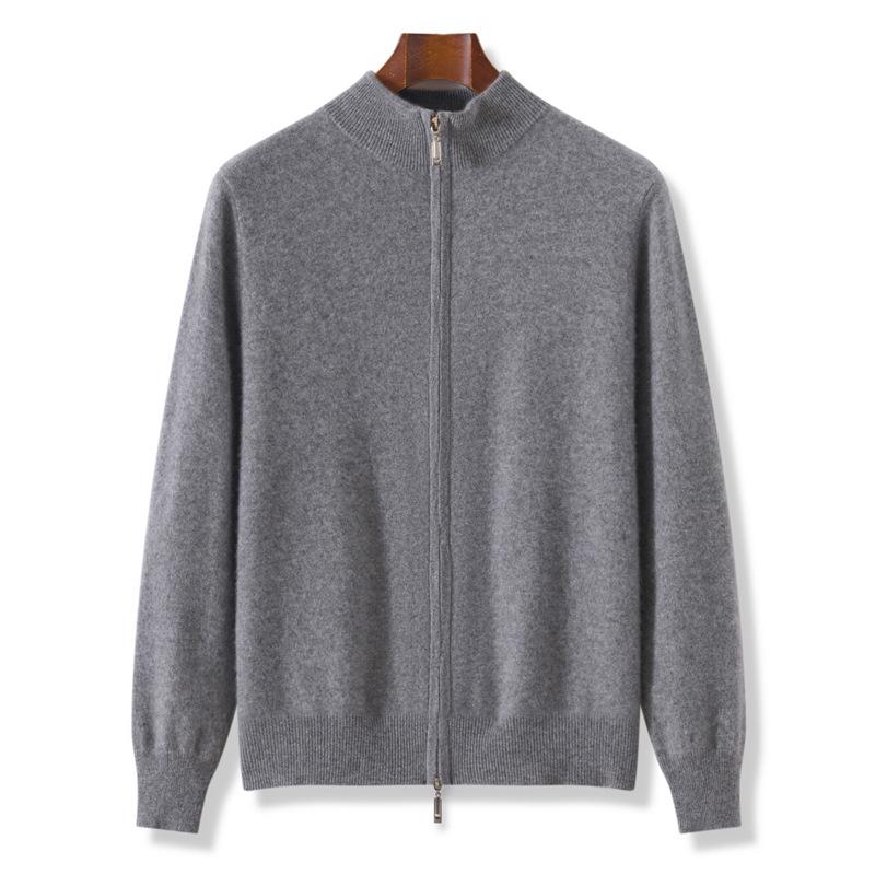 Men's Wool Cashmere Knit Zipper Cardigan - Autumn/Winter Warmth, Versatile Stand Collar, Loose Fit.