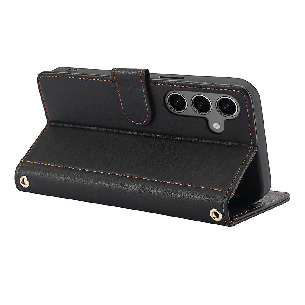 SY-003 For Samsung Galaxy S25+ Case PU Leather Stand View Phone Wallet Cover with Hand Strap