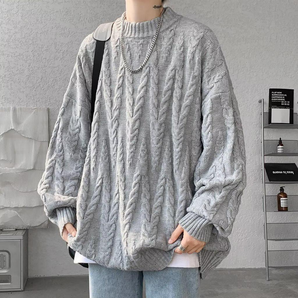 Herren Cardigan im koreanischen Stil mit Kreuzstich: Herbst/Winter Lässiger Strickpullover mit Rundhalsausschnitt, inspiriert von Hongkong.