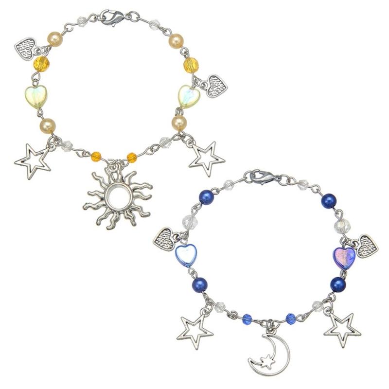 Punk Bracelet Hollow Out Star Moon Charm Bracelet Beaded Bracelet Adjustable Chain Bracelet Alloy Texture for Daily