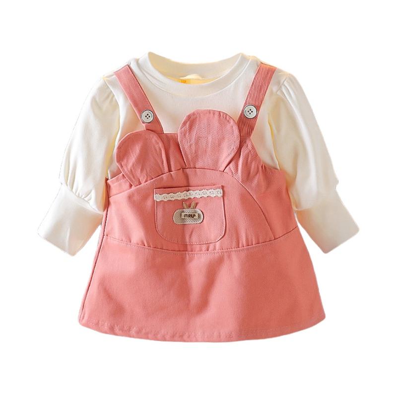 Rochii de primăvară toamnă pentru bebeluși pentru fetiță, ocazional, cu buzunar mare pentru ureche, rochie falsă din două piese, cu bretele, haine imprimate