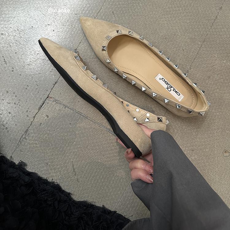 Inner Height Increase Pointed Rivets Single Shoes Women's Shoes Spring and Autumn 2025 New Summer French Temperament Grandma Shoes Ladyshoes