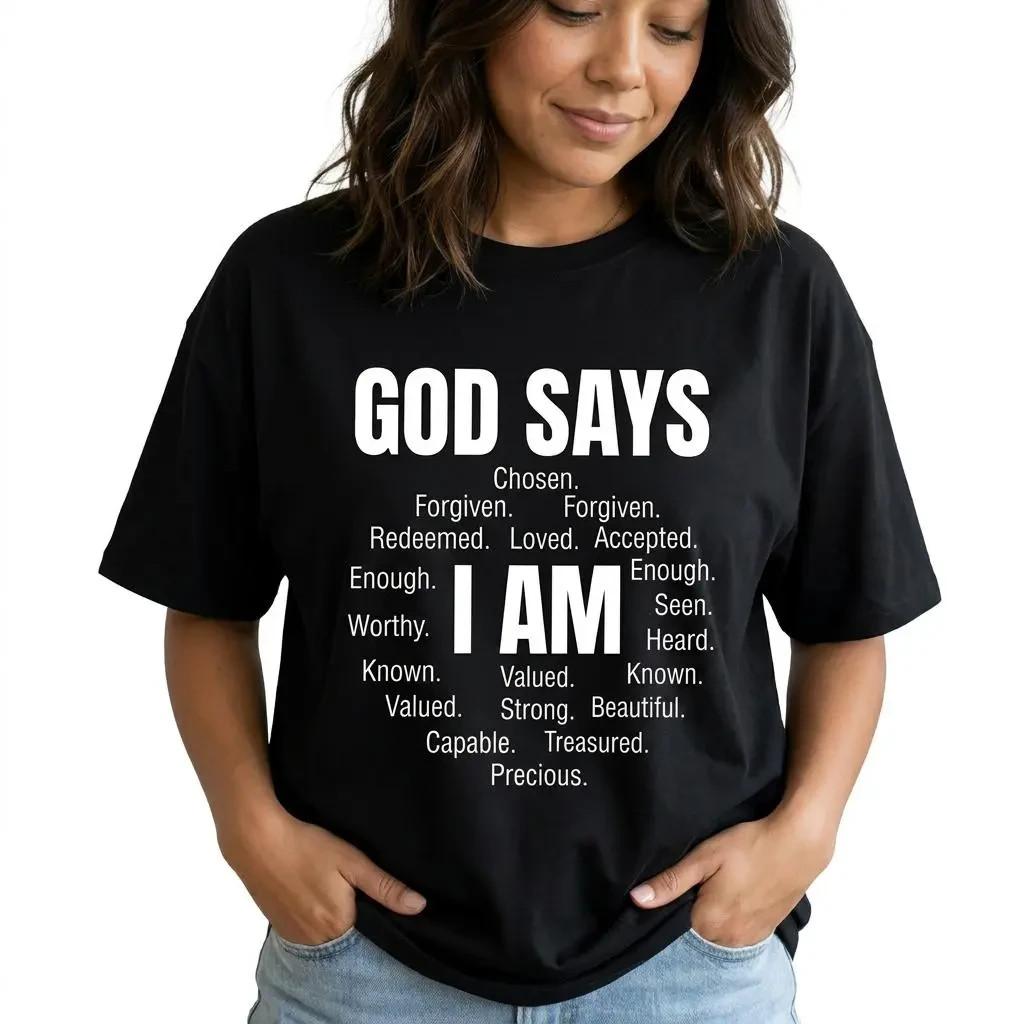 Christian Shirt Women God Says I Am Graphic Tee Plus Size Inspirational Faith So M