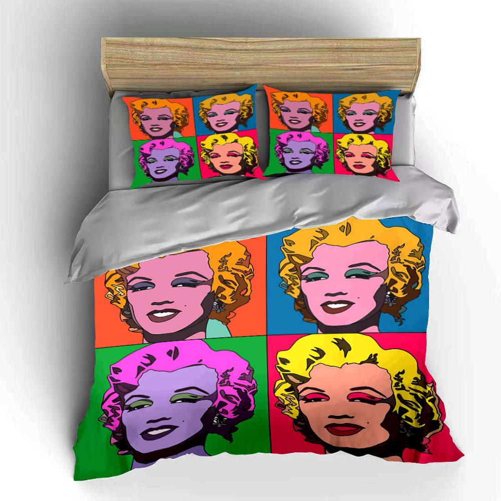 Pop Art Style Colorful Portrait Bedding Duvet Cover Set Duvet Cover Pillowcases (1*Duvet Cover 2*Pillowcases, Without Duvet Insert)
