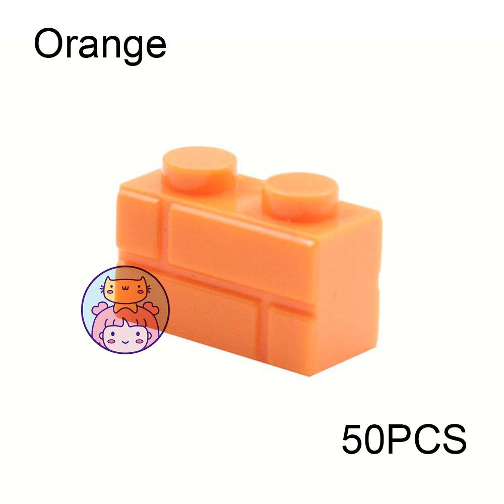 50pcs Wall Striped Bricks MOC 1x2 Building Blocks Toys Palace Castle Creative Figures Military House Wall Transparency Parts