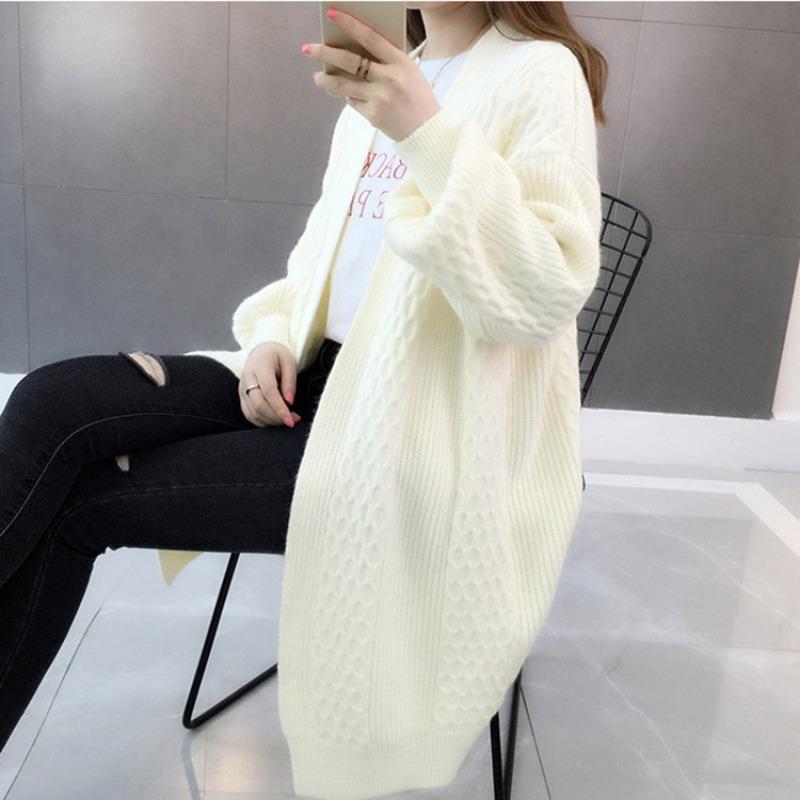 Women's Sweater Cardigan Mid Length Autumn New Loose Korean Version Knitted Sweater Jacket