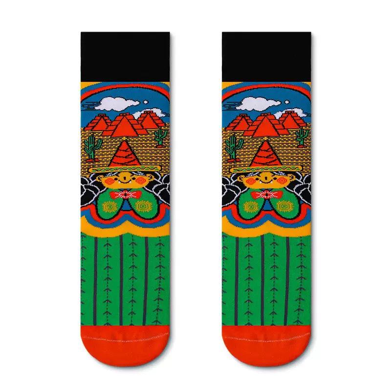Unisex A/B Style Asymmetrical Cartoon Mid-Calf Cotton Socks