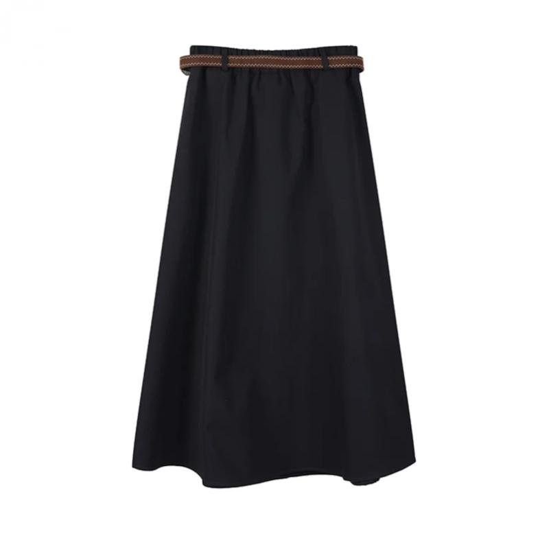 Brown Belt Back Banded Long Skirt As1ws220