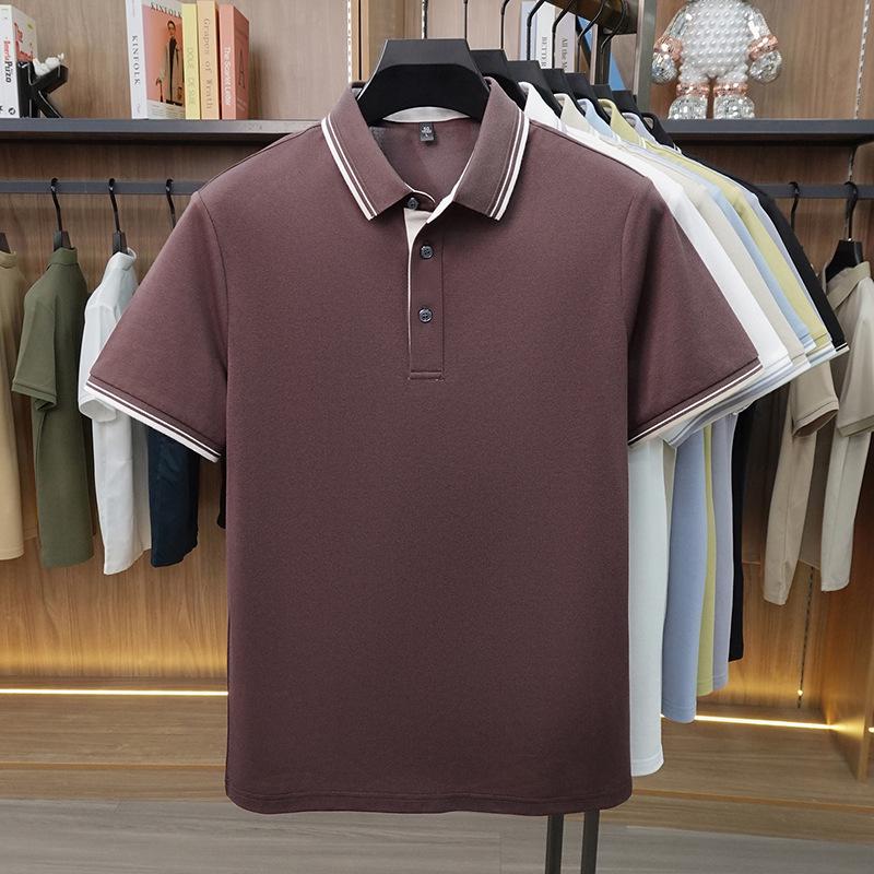 Polo da uomo a maniche corte in misto seta - Top casual in maglia con colletto