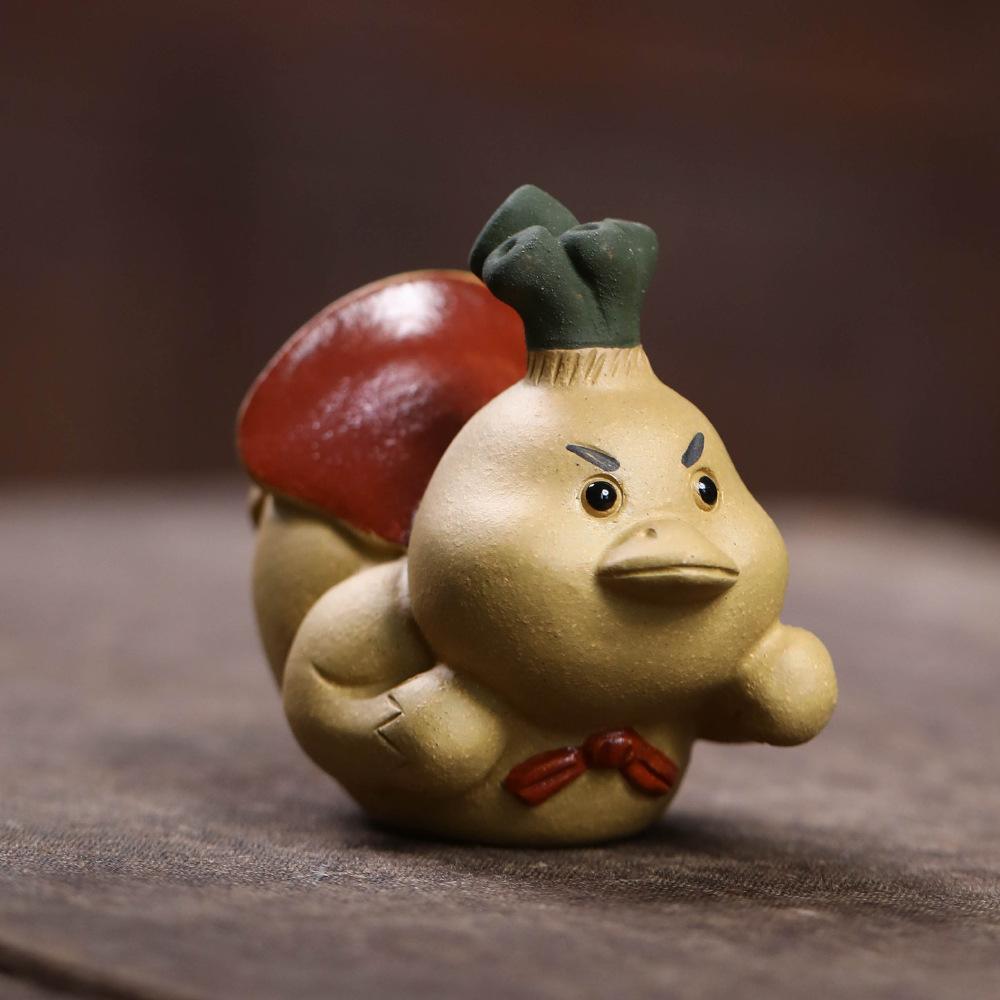 Yixing Zisha Charge Little Yellow Duck Tea Pet Retro Exquisite Miniatures Tea Figurine Play Toys Tea Statue Ornaments Tea Items