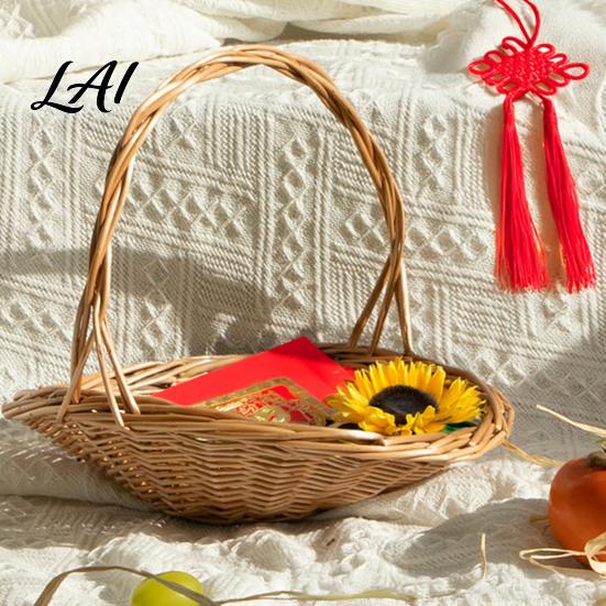 Large Decorative Fruit Holder Willow Storage Basket with Reinforced Handle Capacity Hand-Woven Eco-Friendly Wicker Bin Rustic Organizer Reusable