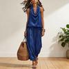 Women Summer Two Piece Sets Cowl Neck Sleeveless Top And Crop Pants Matching Sets Casual Going Out Lounge Outfit