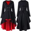 Women Gothic Victorian Tailcoat Long Sleeve Lace Trim Irregular High Low Back Lace Up Vintage Jacket