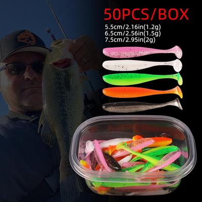 50pcs Two-Tone T-Tail Soft Baits: Freshwater Bass & Mandarin Fish Lures with Micro Object Long Cast Design
