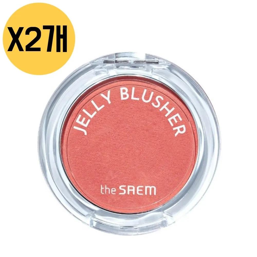 The Saem Jelly Warm Tone Blusher Swatch CR01 Peach Crush x2