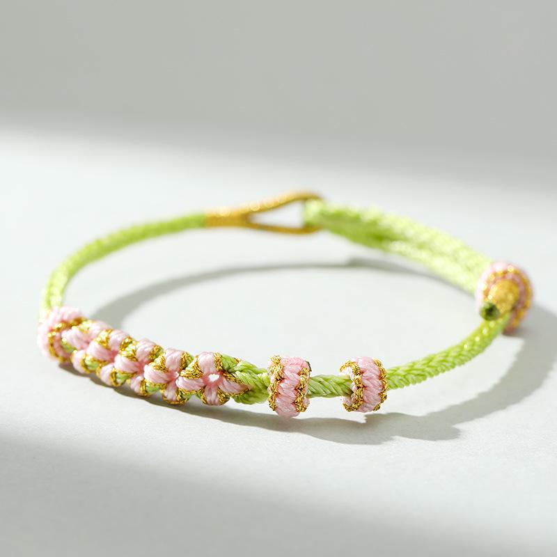 Dragon Boat Festival Peach Blossom Knot Bracelet - Five-Color DIY Beaded Rope for Couples