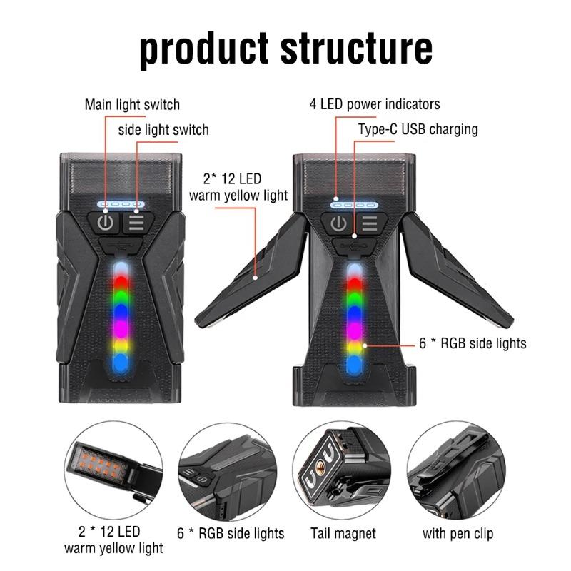 High Brightness Flashlight Rechargeable RGB Folding Desk Lamp Clip Magnetic Portable Multifunctional Flashlight