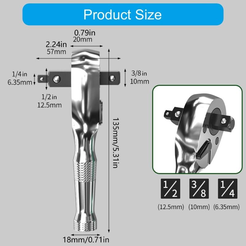 Quick Release Reversible Ratchet 1/4 ", 3/8 ", 1/2" Drive Ratchet Wrench, 72-Tooth Square Drive Socket Wrench