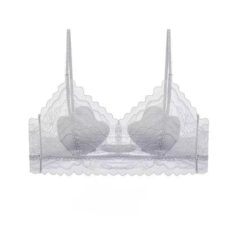 French Lace U-Back Wireless Bra, Thin Thin Strap Push Up Small Bust Back Shaping Summer Women Bralette