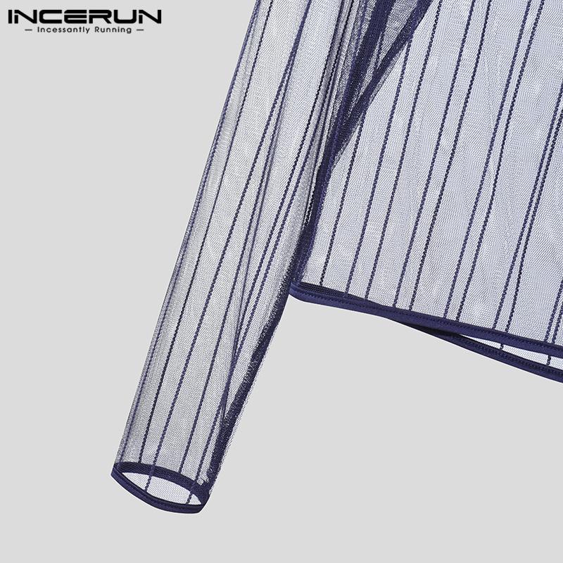 INCERUN Men Long Sleeve Mesh See Through Skinny T-shirts Partywear Clubwear