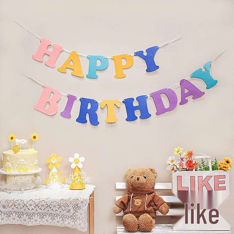 Birthday Pull Flag Banner for Baby Party Decorations - Boy & Girl Pennant