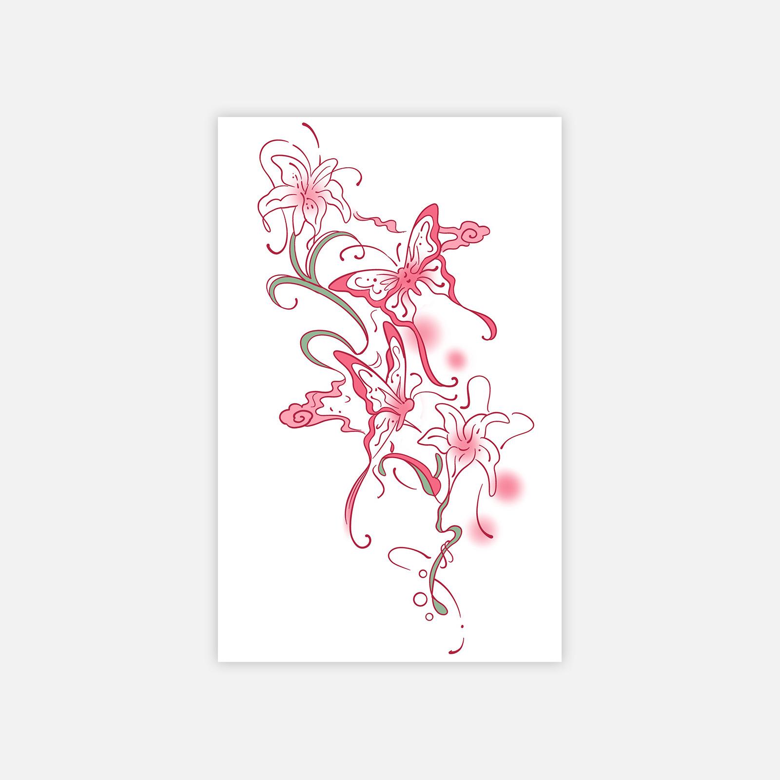 Premium Sense Small Fresh Personality Simple Butterfly Plain Flower Waist Y2K Tattoo Sticker 12*19