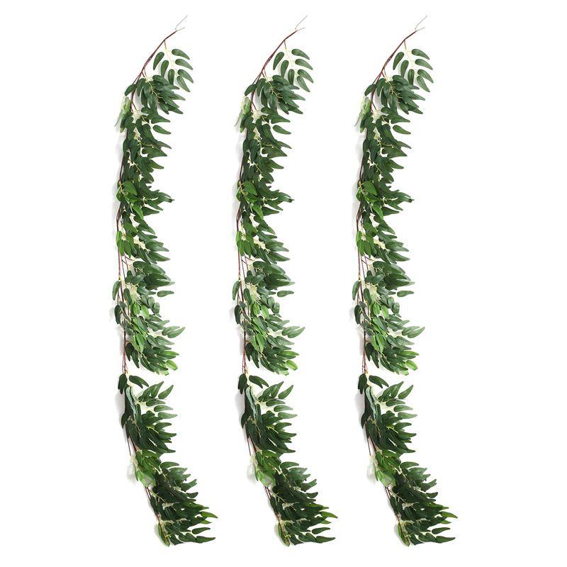 

Good-3 Pack (16.8Ft) Artificial Willow Leaves Vines Twigs- Fake Silk Hanging Willow Plant Greenery Garland String For Indoor зелёный