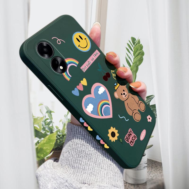 Cartoon Colorful Pattern Printing Phone Case Square Liquid Silicone TPU Full Cover Camera Shockproof Protection Cover for OPPO Reno Realme