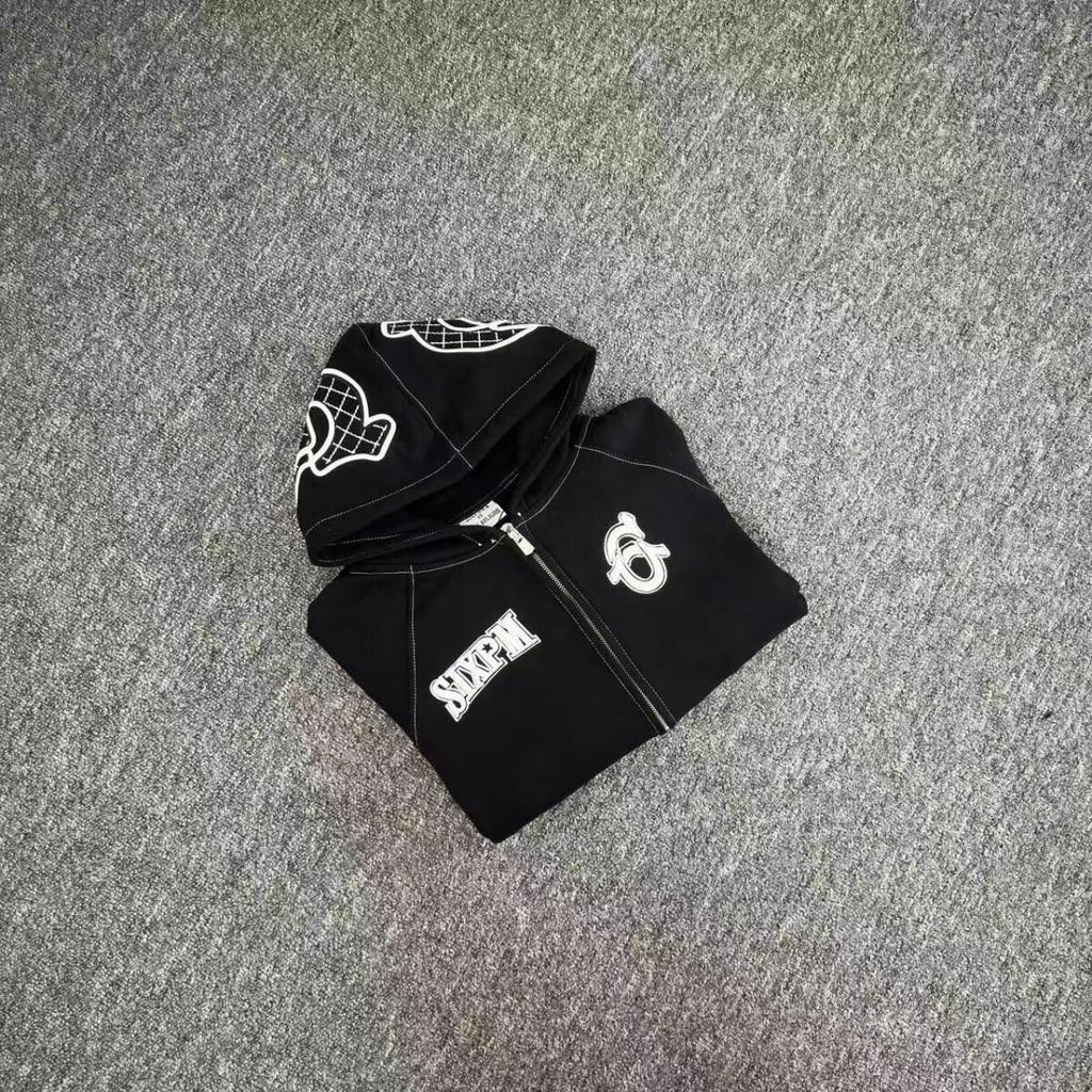 American Trend Unisex Fleece-Lined Streetwear Hoodie with Embroidered Logo - Loose Fit Zipper Jacket for Autumn/Winter