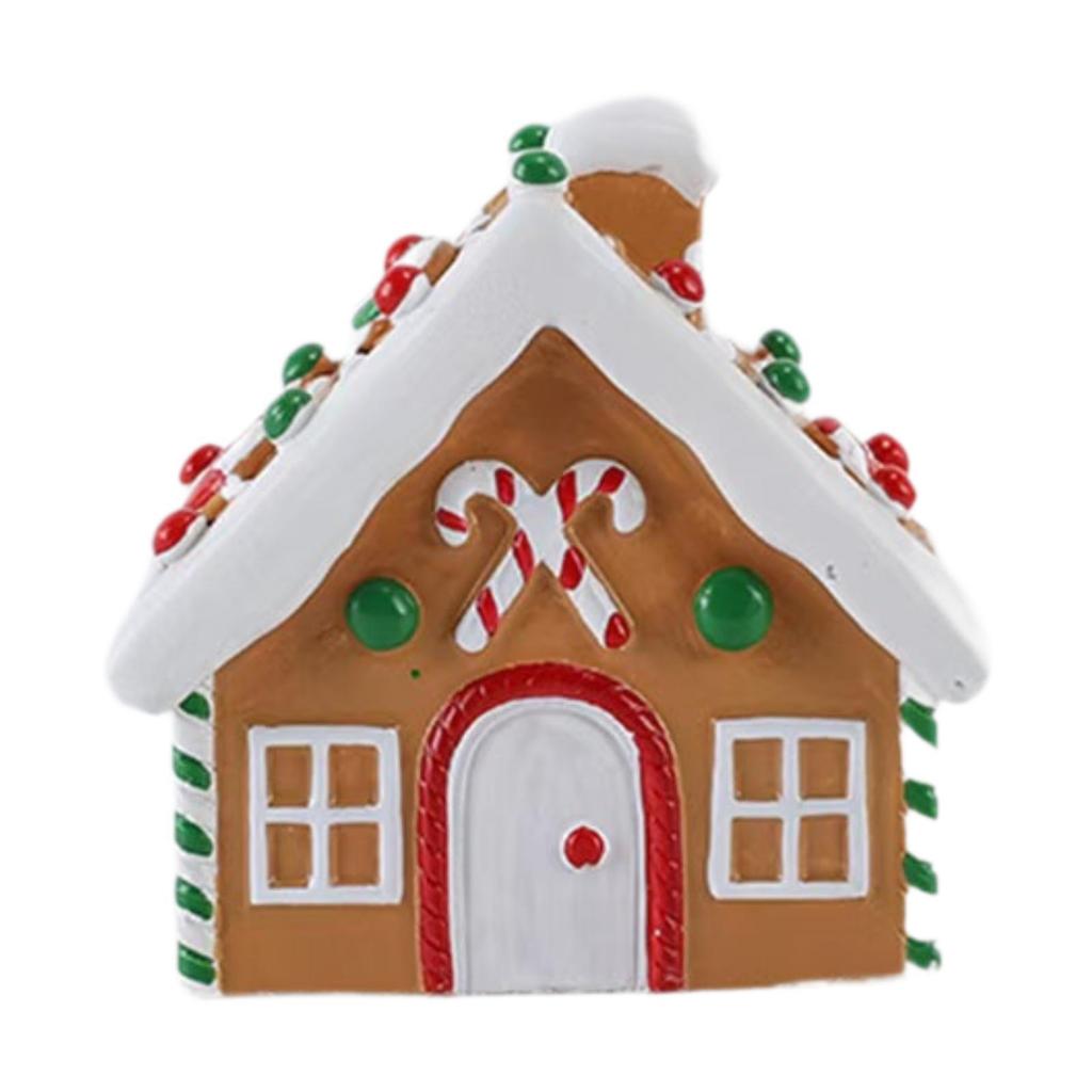 Christmas Gingerbread House Resin Figurine Table Centerpiece Hand Painted Tabletop Decoration for Office Holiday Shops Cafe