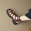 Taoffen Neu Echtes Kuh Leder Sandalen Für Frauen Block Mid Heels Frauen Roma Sandalen Offene spitze Retro Zipper Ankle Strap