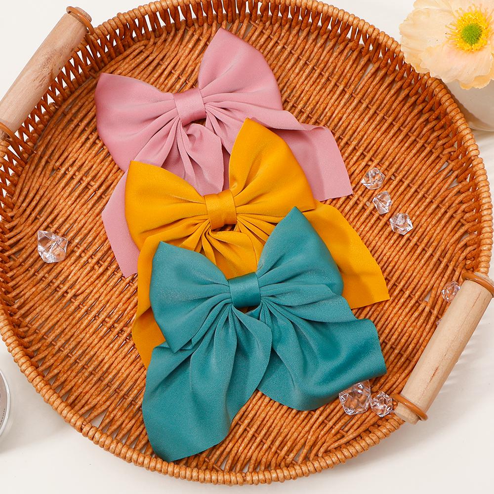 New Elegant Bow Ribbon Hair Clip Fashion Simple Solid Satin Spring Clip Hair Pin Headband with Clips Girls Hair Accessories
