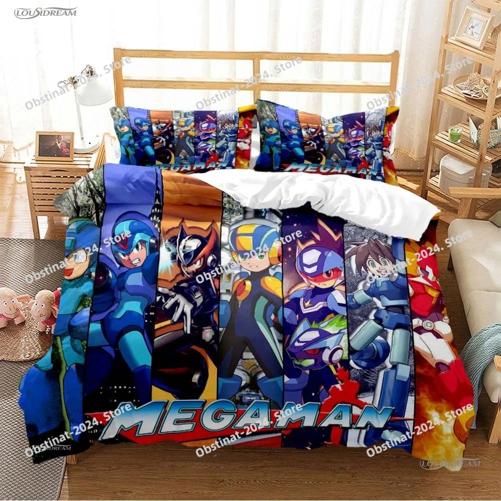 Rockman Megaman Game All Season Bedding Set Printed Bed Set Duvet Cover Sheet Pillowcase Soft Quilt Cover Full Queen King Size