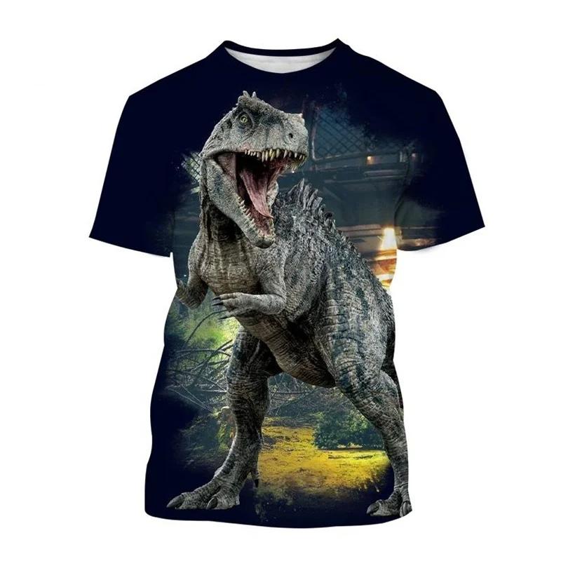 Koszulka z nadrukiem 3D zwierzęta dinozaury dla mężczyzn dzieci wzór Tyranozaur koszulki casual z krótkim rękawem okrągły dekolt koszulki uliczne topy