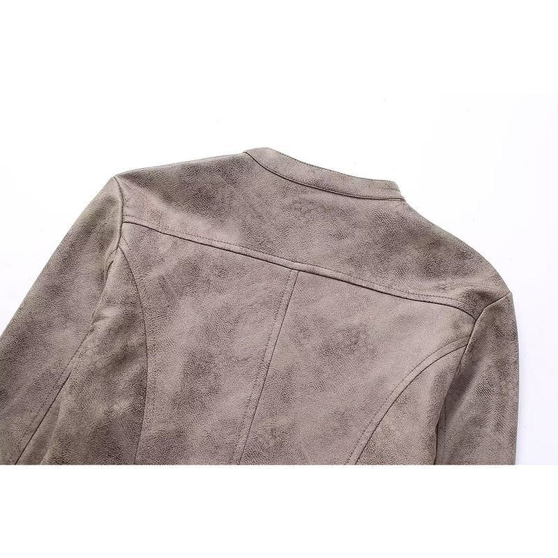 Kaslead New Arrival Women's Clothing Fashion Style Stylish Simple and Versatile Deerskin Velvet Stand-up Collar Jacket