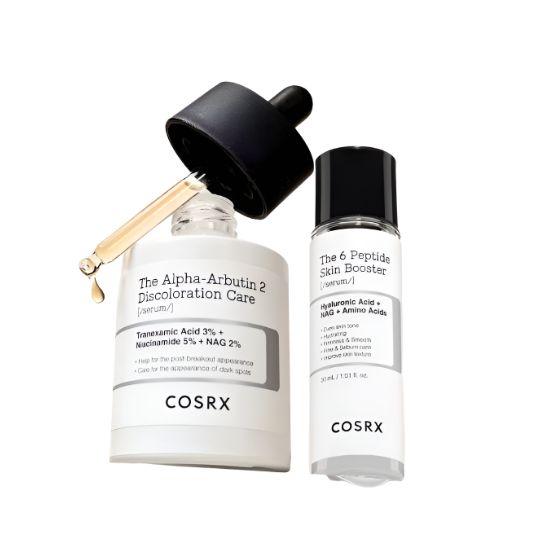 COSRX Alpha Arbutin 2 Discoloration Care Serum Dark Spot Brightening Korean Face Serum 50ml + Peptide Serum 30ml Set