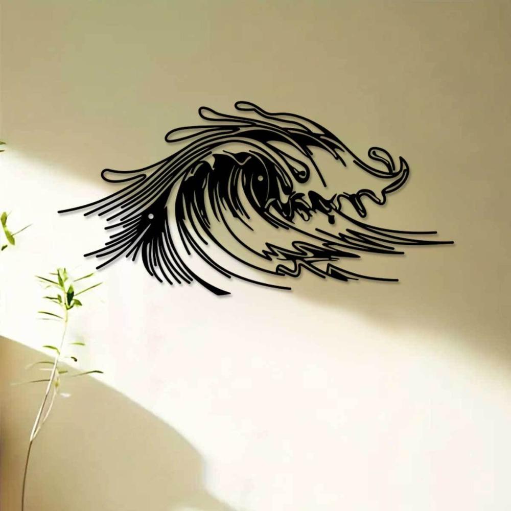 Black Iron Wave Wall Art for Living Room Patio Office, Metal Home Decor Coastal Design