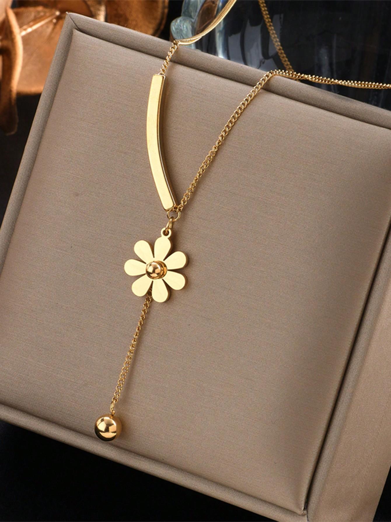 

1 шт. Ожерелье-подвеска с цепочкой из нержавеющей стали и цветочной декорацией для Дня святого Валентина, мамы, ко Дню матери, подарок one-size золотой