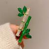 Green Rhinestone Bamboo Leaf Brooches For Women Vintage Plant Safety Pins Creative Corsage Badge Jewelry