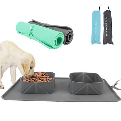 Wasserfutterspender Faltbare Doppelschalen mit Flanellbeutel Tragbare Haustiernäpfe Futterbehälter für Hunde Katzen Outdoor-Reisen Silikon