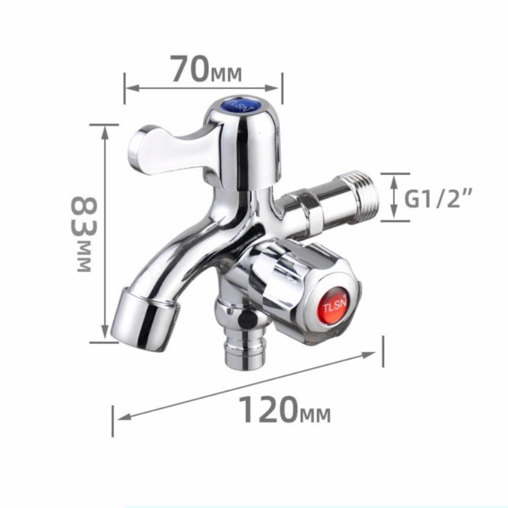 G1/2 Dual Control Water Tap Stainless Steel One in Two Out Faucet Dual Outlet Faucet Kitchen Sink