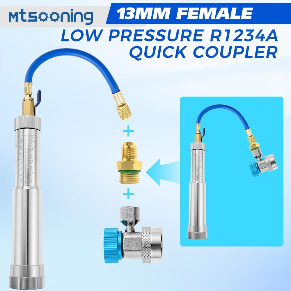 AC Oil Dye Injector Prevent Kit with R134a R1234YF Adjustable Quick Coupler | 2 Oil Checkers,R410 Adapter for R134A R1234YF R410A Refrigerant System