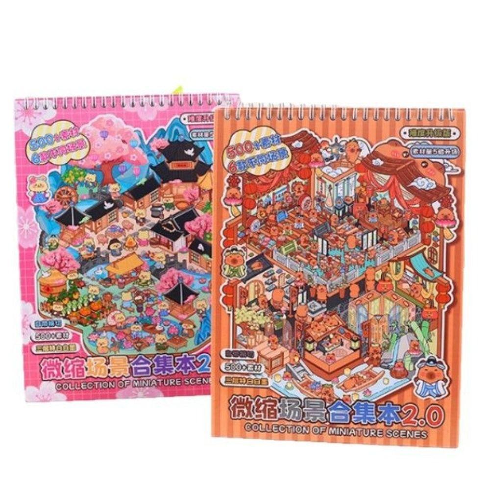 PET Landscape Sticker Book Visual Stacking 3D Pocket Cabin Scene Stickers  Kids